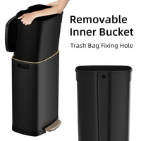 KUK 13 Gallon Kitchen Trash Can with Lid, 50L/13Gal Office Step Garbage Can for Home, Kitchen, Laundry Room, Office, Brushed Stainless Steel, Black