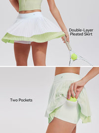 Airfree Tennis Skirt Sets for Women Outfits Lapel Collar Sleeveless Vests Patchwork Pleated Skirt Sets
