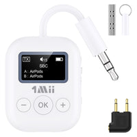 1Mii Bluetooth Transmitter for Airplane, Bluetooth 5.3 Adapter for TV,Airplane Travel Essentials, Aptx Low Latency Wireless Audio Aux for Headphones, Any 3.5mm Jack,Linking 2 Devices (White)