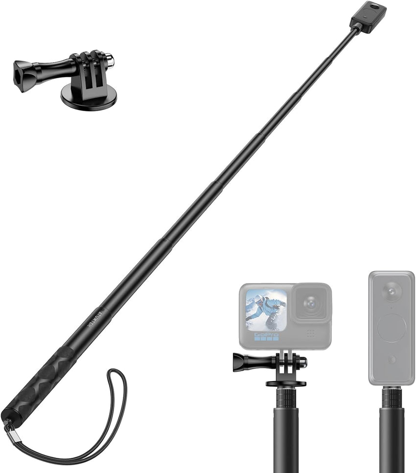 ATUMTEK 45" Invisible Selfie Stick, 1/4" Extended Monopod Pole, Solid and Compact Design for Insta360, for GoPro, DJI, Action Camera (Buckle Mount for GoPro and Wrist Strap Included)