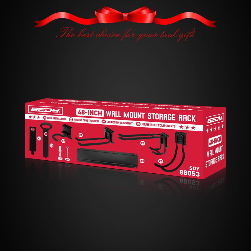 48" Heavy Duty Garage Wall Organizer, Wall Mount Tool Storage Rack with Adjustable Hooks, Garden Tool Organizer Hold Up to 300lbs, Easy Installation (3 Panels, 8 Hooks, 3 Straps)