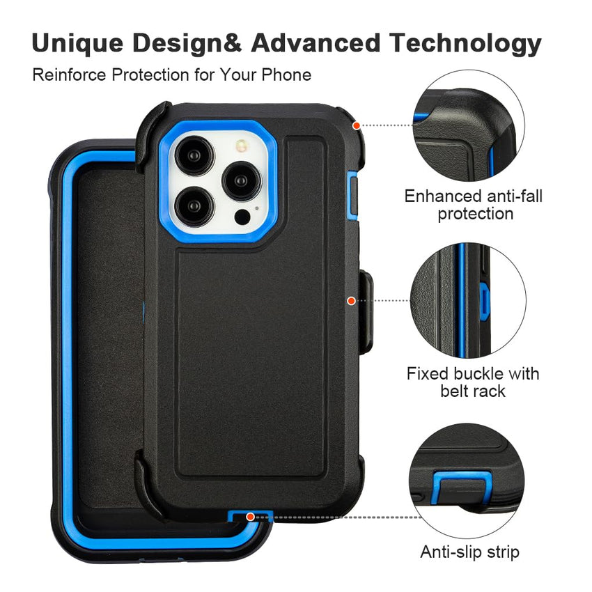 for Black iPhone 16 Pro Case with Belt Clip, for Shockproof iPhone 16 Pro Case Heavy Duty,3 Layers of Sturdy,Anti-Drop,Military-Grade Defender Cover for iPhone 16Pro Case Black