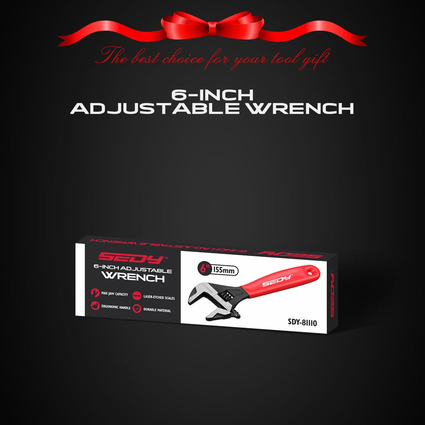 Adjustable Wrench Set Pipe Spanner: 6" 8" 10" Wide Jaw Black Oxide Wrench With Cushion Grip, Laser Marked Metric & SAE Scales, CR-V Steel for Professional