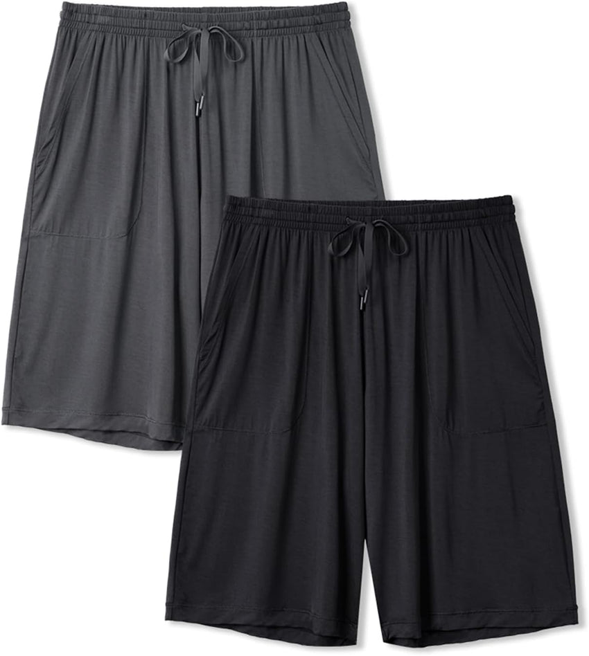 DAVID ARCHY Mens Pajama Shorts Bamboo Rayon Sleep Shorts Soft Comfy Breathable Lounge Pants with Pockets 2 Pack