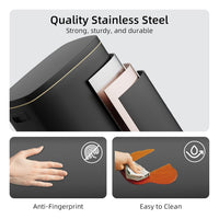 KUK 13 Gallon Kitchen Trash Can with Lid, 50L/13Gal Office Step Garbage Can for Home, Kitchen, Laundry Room, Office, Brushed Stainless Steel, Black