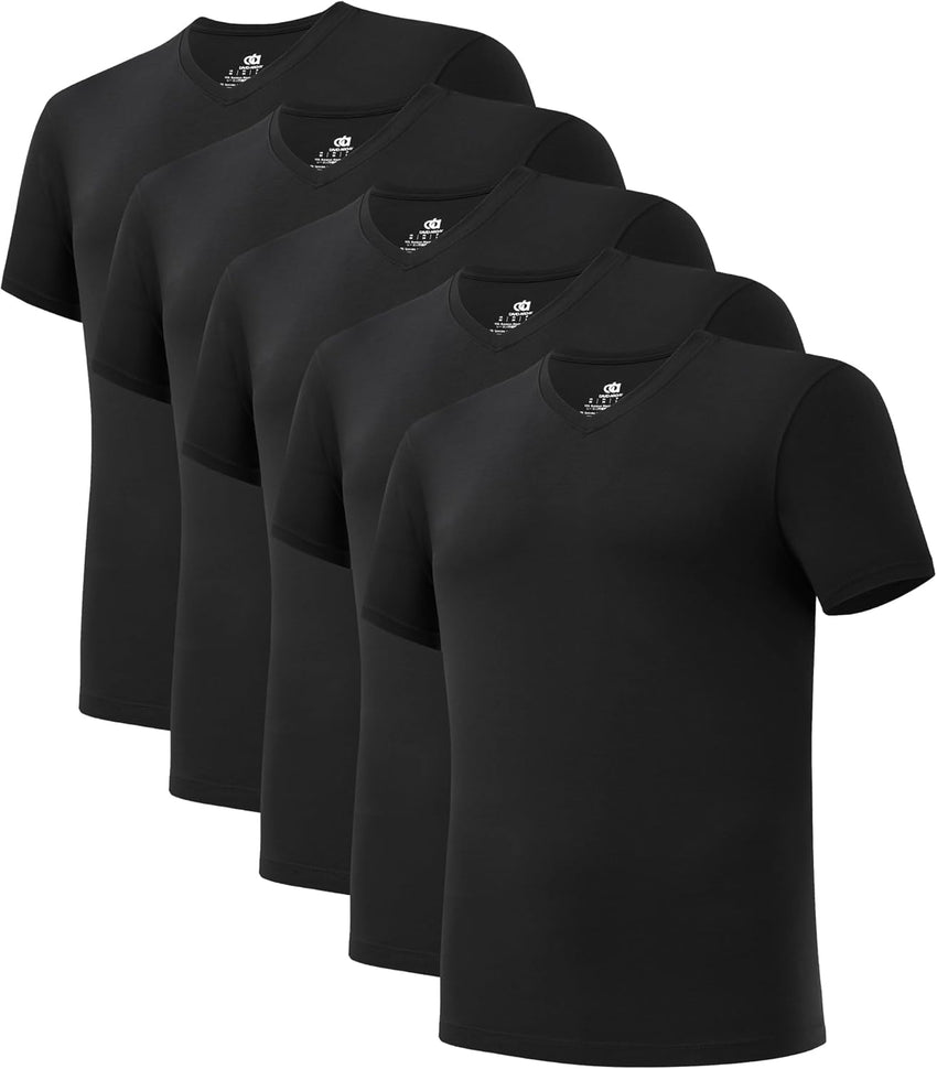 DAVID ARCHY Men's Undershirt Bamboo Rayon Moisture-Wicking V-Neck T-Shirts Stretch Tees for Men, 3 or 5 Pack