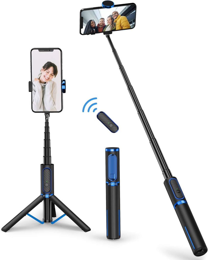 ATUMTEK Selfie Stick Tripod, 3-in-1 Extendable Aluminum Phone Tripod with Detachable Bluetooth Remote, Compatible with iPhone 17/16/15/14/13/12/11/11 Pro/XS Max/XR and Samsung Smartphones, Black