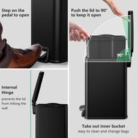 Slim Bathroom Trash Can with Lid Soft Close, 1.6 Gallon Stainless Steel Garbage Can with Removable Inner Bucket, Durable Step Pedal, Small Trash Bins for Toilet, Bedroom, Kitchen, Office