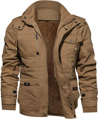 7DAY'S Men's Winter Jacket Cotton Military Jackets Fleece Lined Thick Work Warm Cargo Coats with Hooded