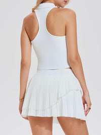 Airfree Tennis Skirt Sets for Women Outfits Lapel Collar Sleeveless Vests Patchwork Pleated Skirt Sets