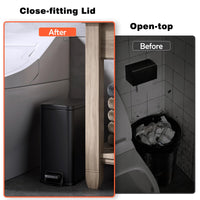 Slim Bathroom Trash Can with Lid Soft Close, 1.6 Gallon Stainless Steel Garbage Can with Removable Inner Bucket, Durable Step Pedal, Small Trash Bins for Toilet, Bedroom, Kitchen, Office