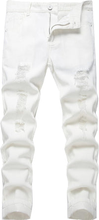Boy's Skinny Fit Ripped Destroyed Distressed Stretch Slim Jeans Pants