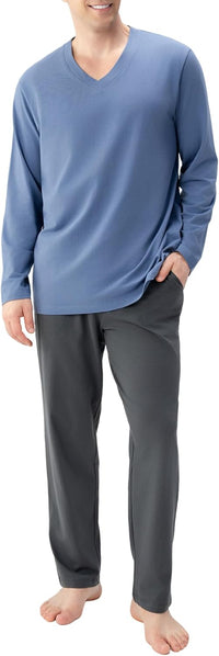 DAVID ARCHY Men's Pajamas Set Soft Cotton Long Sleeve Sleepwear Comfy Loungewear Pjs with Pockets