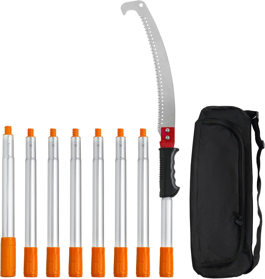 VEVOR Manual Pole Saw, 7.3-27 ft Extendable Tree Pruner, Sharp Steel Blade and Scissors High Branches Trimming, Branch Trimmer with Lightweight 8 Fiberglass Handles, for Pruning Palms and Shrubs