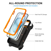 for Black iPhone 15 Case with Belt Clip, Shockproof Heavy Duty Rugged, 3 Layers of Sturdy,Anti-Drop, Military-Grade Defender Cover for iPhone 15 Case Black