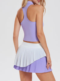 Airfree Tennis Skirt Sets for Women Outfits Lapel Collar Sleeveless Vests Patchwork Pleated Skirt Sets