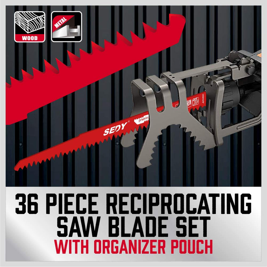 36-Piece Ultimate Reciprocating Saw Blade Set - Premium Saw Blades, Durable Wood & Metal Cutting Blades with Storage Pouch, Long-Lasting Pruning Blades