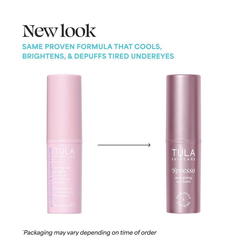 TULA Skin Care Spresso Energizing Eye Balm - Energizing & Hydrating Caffeine Under Eye Treatment for Dark Circles, Portable and Perfect to Use On-the-go, 0.35 oz.