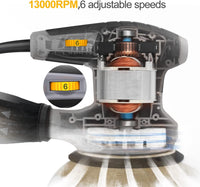 Jellas 5-Inch Random Orbital Sander with 18Pcs Sandpapers, 13000RPM 6 Variable Speed Sander Machine, High Performance Dust Collection System for Woodworking, 2.5A, Dust Collection Bag Include - OS280