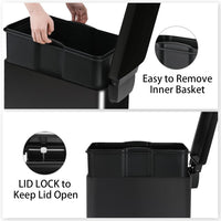 Arlopu 13.2 Gal Slim Kitchen Trash Can with Lid, 50L Stainless Steel Garbage Can, Large Kitchen Rubbish Can, Step Trash Bin w/Foot Pedal and Inner Bucket, Bathroom Trash Can Airtight (Black)