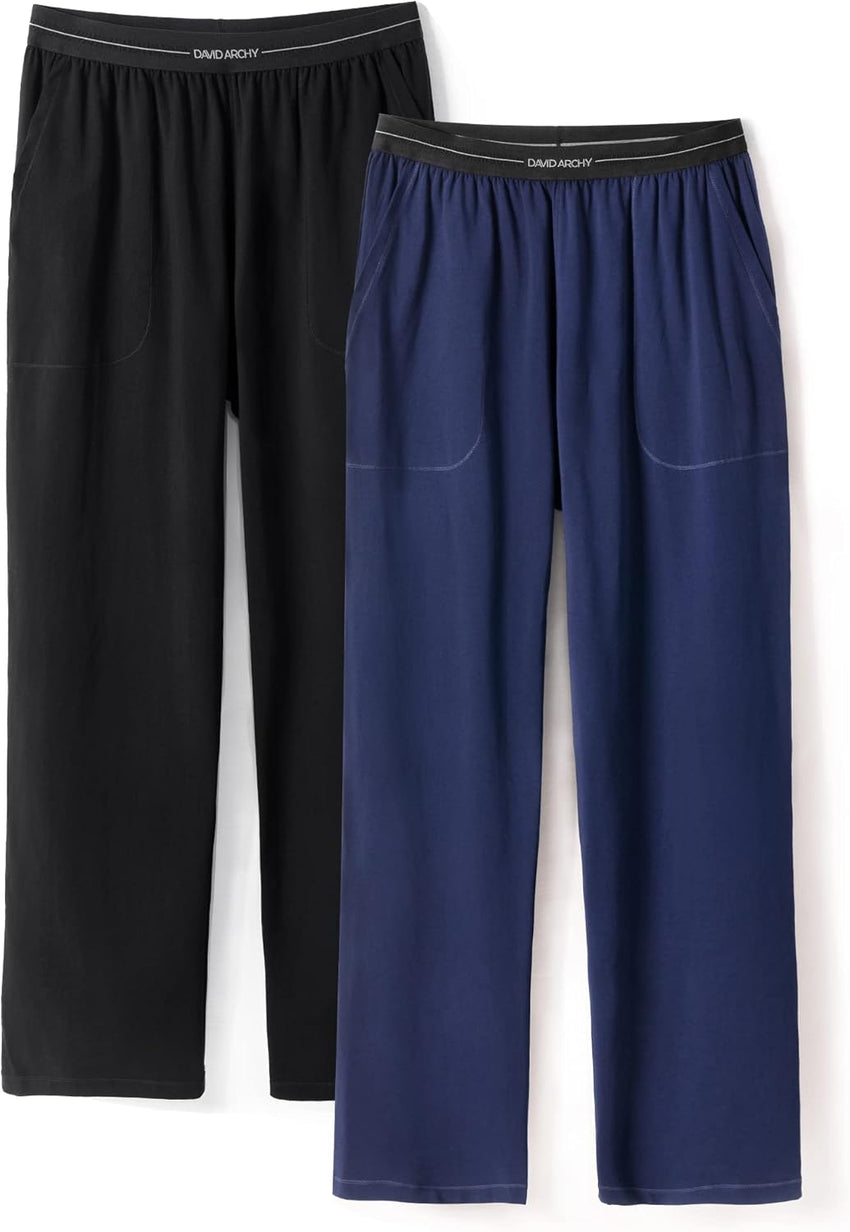 DAVID ARCHY Men's Pajama Pants Cotton Comfy Sleep Bottoms, Lightweight Lounge Pants with Pockets Soft Sleepwear PJs, 2 Pack