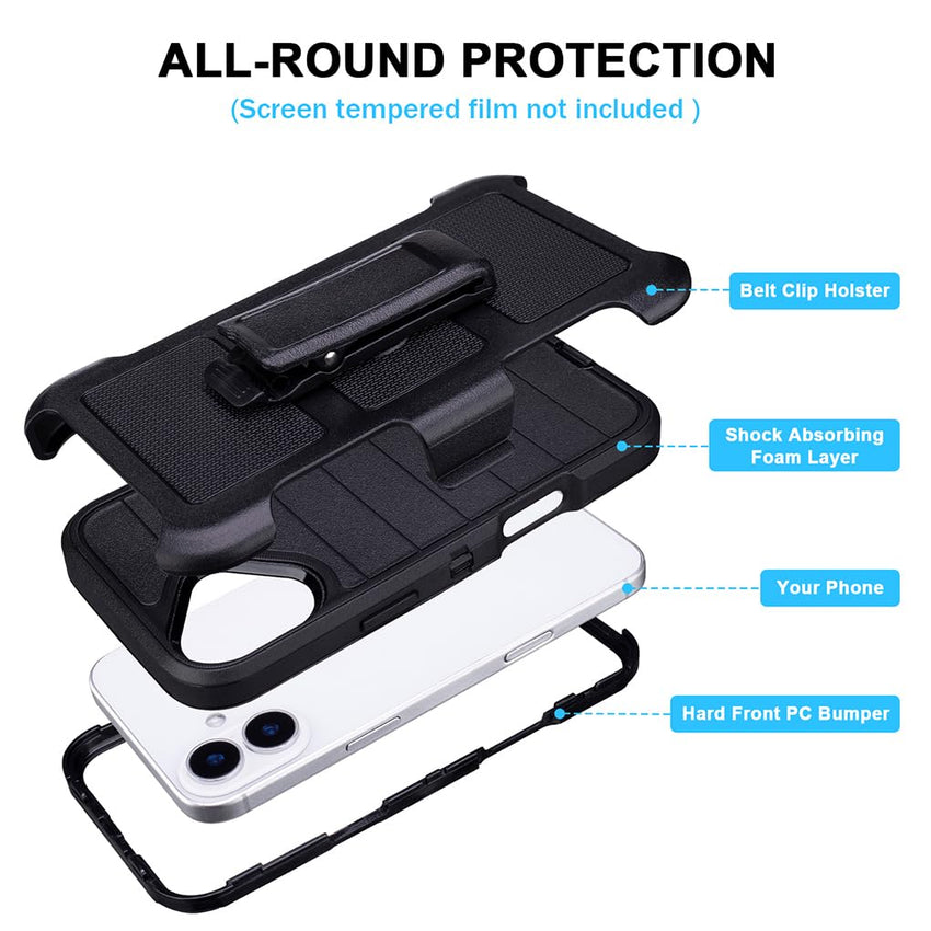 for Phone Case iPhone 16 Plus Case Black with Belt Clip Heavy Duty Holster for ShockPlusof Cases,3 Layers of Sturdy,Military Grade Defender Cover for iPhone 16 Plus Cases Black 6.7 Inch