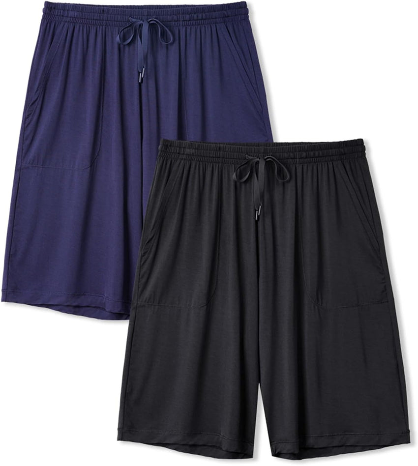 DAVID ARCHY Mens Pajama Shorts Bamboo Rayon Sleep Shorts Soft Comfy Breathable Lounge Pants with Pockets 2 Pack