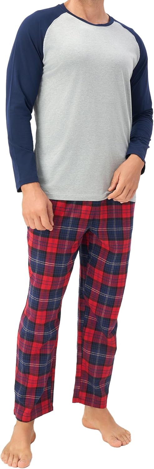 DAVID ARCHY Mens Pajamas Set - Soft Pj Sets for Men Long Sleeve Pajamas Men Cotton Mens Pjs Sets Loungewear with Pockets