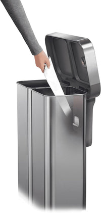 simplehuman 58 Liter / 15.3 Gallon Rectangular Hands-Free Dual Compartment Recycling Kitchen Step Trash Can with Soft-Close Lid, Brushed Stainless Steel