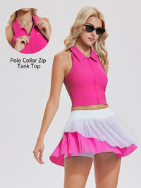 Airfree Tennis Skirt Sets for Women Outfits Lapel Collar Sleeveless Vests Patchwork Pleated Skirt Sets