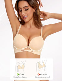 Push Up Padded Bras for Women Add 2 Cups Plunge T Shirt Everyday Bra Seamless Underwire Support