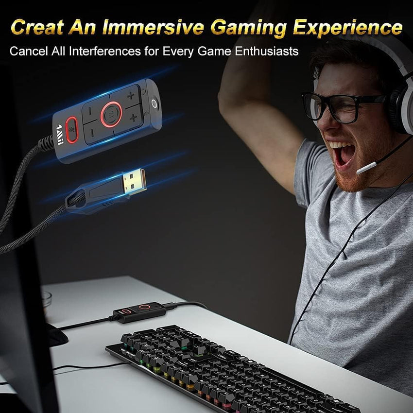 1Mii USB Sound Card - 3.5mm Jack Audio Adapter - Virtual 7.1 Surround Sound - USB Adapter for PS4/PC/MAC/Stereo Headsets, External Sound Card No Drivers Needed Plug and Play