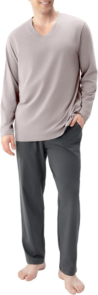 DAVID ARCHY Men's Pajamas Set Soft Cotton Long Sleeve Sleepwear Comfy Loungewear Pjs with Pockets