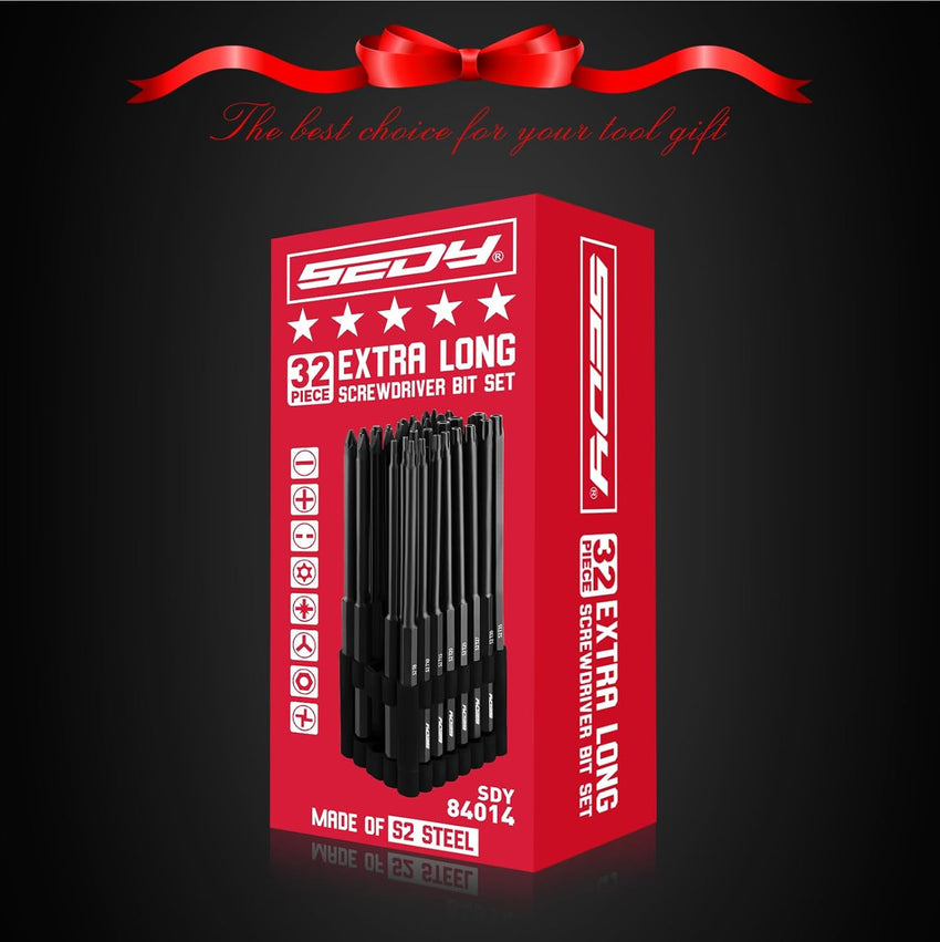 Extra Long Security Bit Set: 32-Piece S2 Steel Screwdriver Drill Bits for Tamper-Proof Screws, 6" Torx, PoziDriv, Spanner, Tri-Wing - Universal 1/4" Hex Shank for Electric, Impact Drills