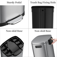 13 Gallon Trash Can with Lid, 50L Fingerprint Proof Stainless Steel Kitchen Trash Can with Removable Inner Bucket and Lid Soft Close, Pedal Rubbish Bin for Home Office(Silver)
