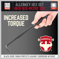 SEDY 32-Piece Hex Key Wrench Set, Metric and SAE Allen Wrenches (0.028-3/8 inch, 0.7-10 mm) L Shape Allen Keys, Chrome Vanadium Steelwith 2x Extension Handle