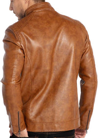 7DAY'S Men's Stand Collar Leather Jacket Motorcycle Lightweight Faux Leather Outwear