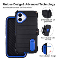 for Phone Case iPhone 16 Plus Case Black with Belt Clip Heavy Duty Holster for ShockPlusof Cases,3 Layers of Sturdy,Military Grade Defender Cover for iPhone 16 Plus Cases Black 6.7 Inch