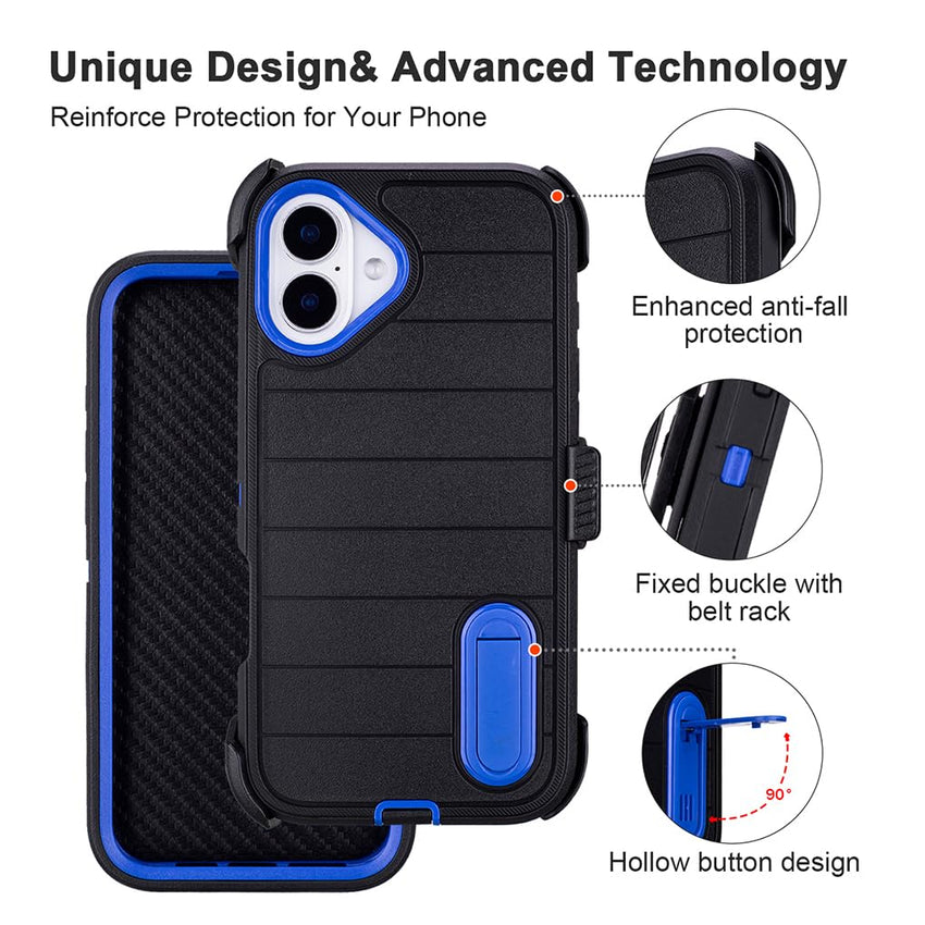 for Phone Case iPhone 16 Plus Case Black with Belt Clip Heavy Duty Holster for ShockPlusof Cases,3 Layers of Sturdy,Military Grade Defender Cover for iPhone 16 Plus Cases Black 6.7 Inch