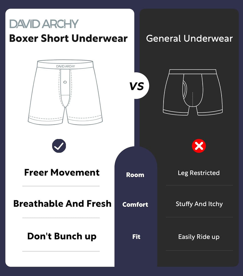 DAVID ARCHY Ultra Soft Modal Underwear Mens Boxer Shorts Loose Breathable Boxers for Men Pack