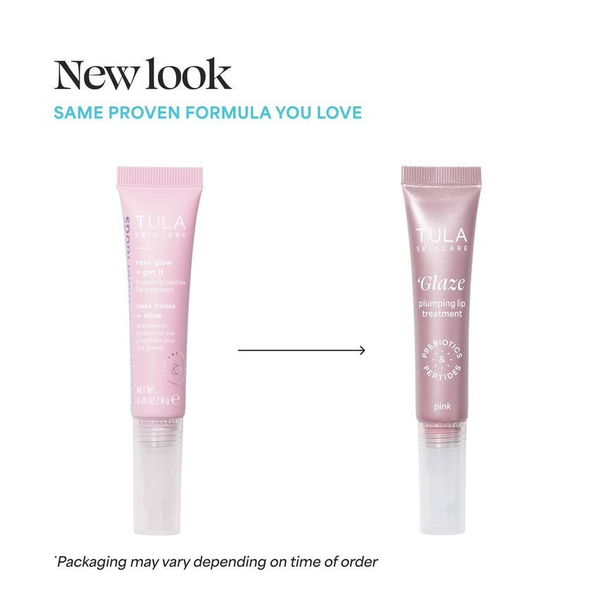 TULA Skin Care Glaze Plumping Lip Treatment - Hydrating & Glossy Lip Balm with Hyaluronic Acid & Peptides, 0.28 oz.