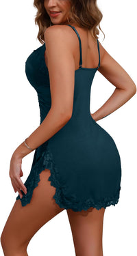 Womens Lingerie Nightgowns Sexy Babydoll Lingerie Ruched Sleepwear Side Split Nighty Chemise Nightgowns