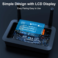 1Mii B03Pro+ Bluetooth 5.3 Transmitter Receiver Certified LDAC for TV Home Stereo, Long Range Bluetooth Extender Wireless Audio Adapter with Screen, Optical RCA AUX 3.5mm Outputs/Inputs