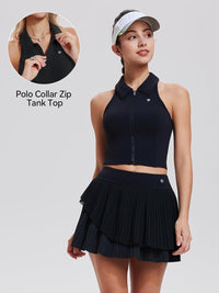 Airfree Tennis Skirt Sets for Women Outfits Lapel Collar Sleeveless Vests Patchwork Pleated Skirt Sets