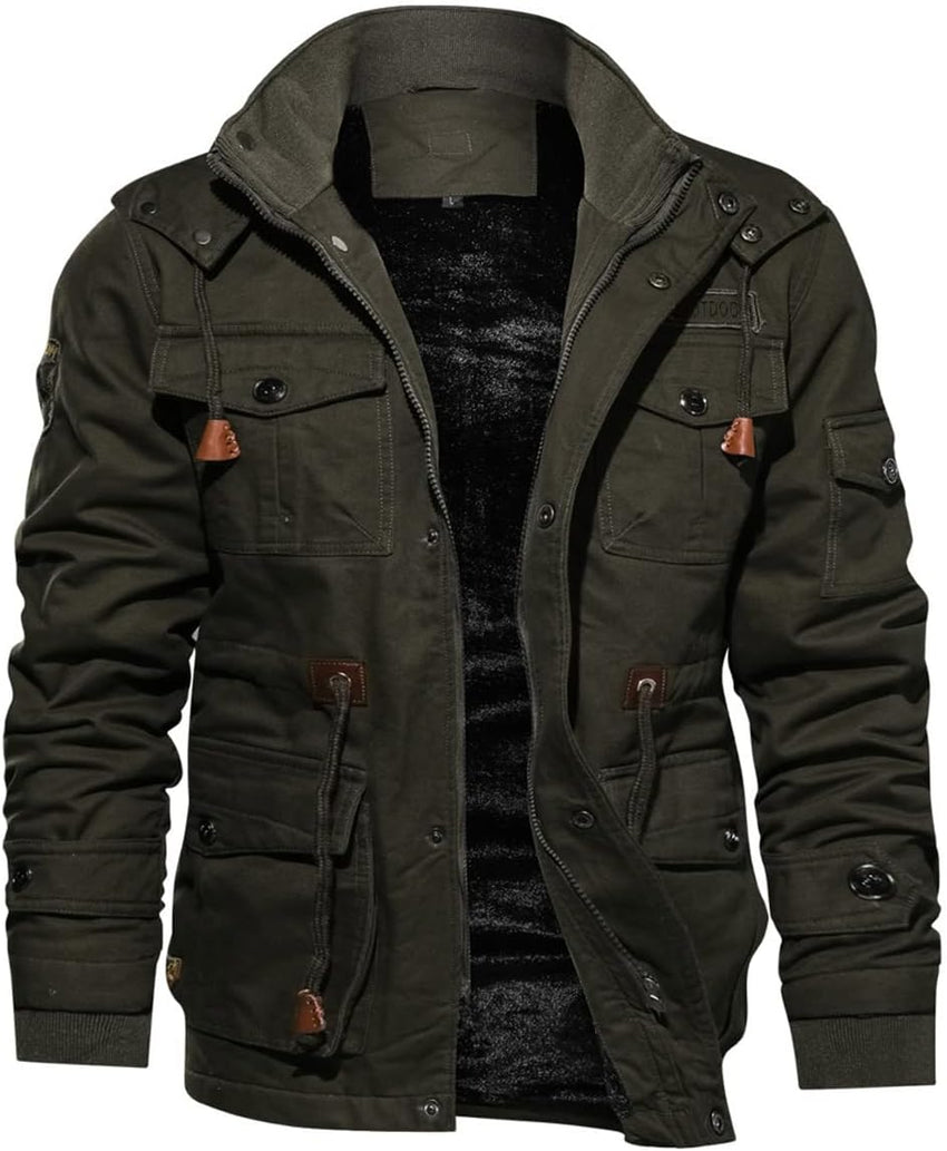7DAY'S Men's Winter Jacket Cotton Military Jackets Fleece Lined Thick Work Warm Cargo Coats with Hooded