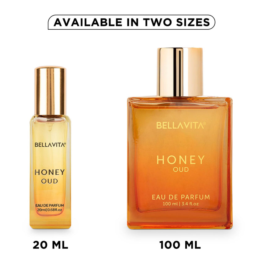 BellaVita Luxury Honey OUD Eau de Parfum Travel Size Edition 20 ml | Long-Lasting Mini Perfumes for Women | Notes: Patchouli, Vanilla, Bergamot & Spicy Notes | Pocket Perfume for Women | Vegan Perfume