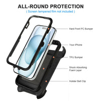for Black iPhone 15 Case with Belt Clip, Shockproof Heavy Duty Rugged, 3 Layers of Sturdy,Anti-Drop, Military-Grade Defender Cover for iPhone 15 Case Black