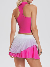 Airfree Tennis Skirt Sets for Women Outfits Lapel Collar Sleeveless Vests Patchwork Pleated Skirt Sets