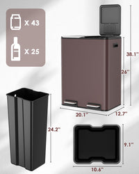 Arlopu 16Gal Dual Trash Can w/2 Built-in Box for Odor Control, Hands-Free Kitchen Garbage Bin, Recycle Waste Dustbin, Soft-Close Lid, 2 Buckets,Foot Pedal, Side Handle, Airtight,for Home Office
