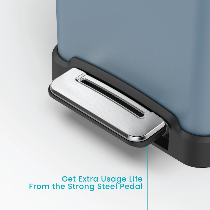 Home Zone Living 12 Gallon Slim Kitchen Trash Can with Soft Close Lid, Step Pedal, Bag Tuck Band, and Removable Liner, Stainless Steel, Midnight Blue, 45 Liters